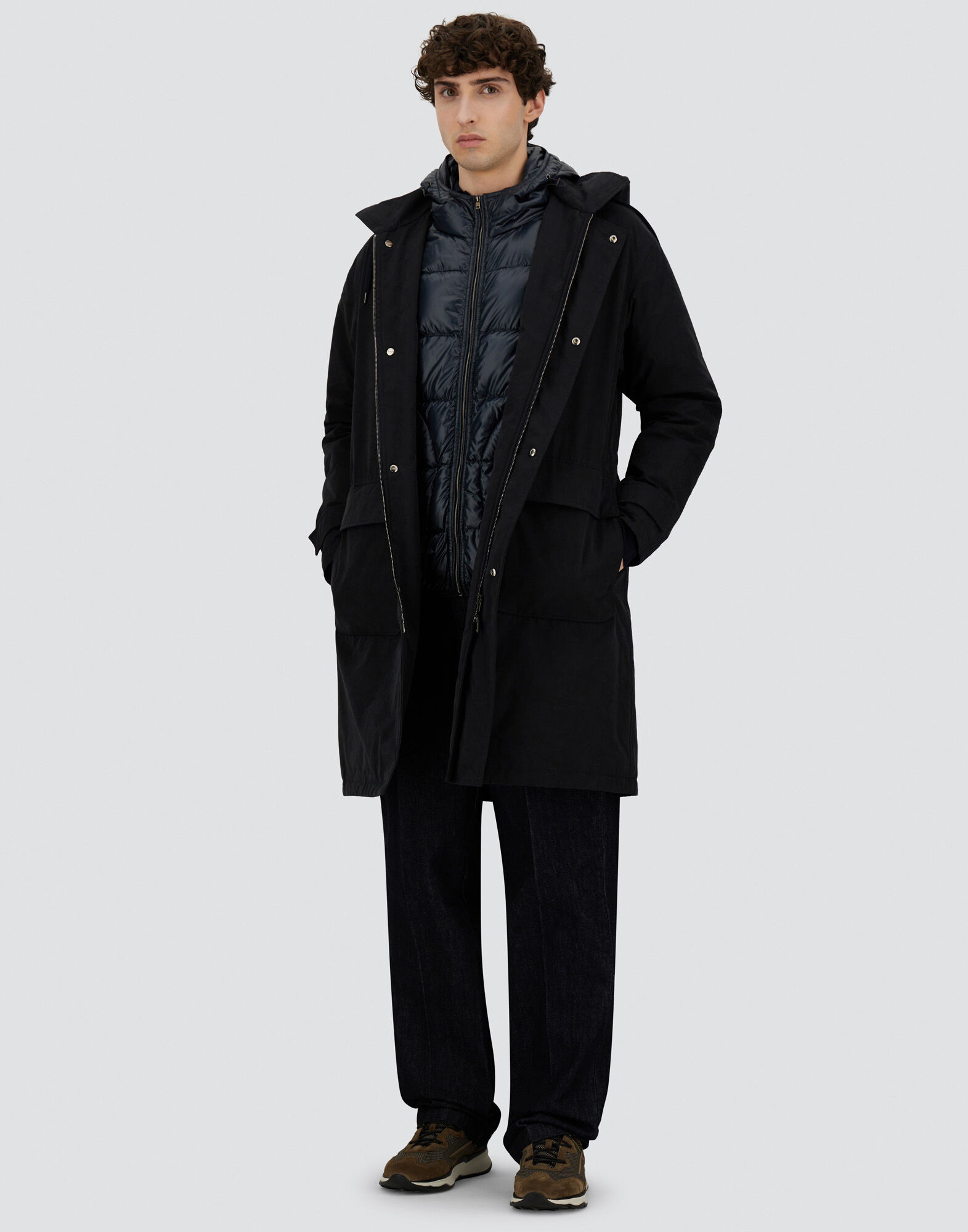 メンズ ワックスドテックコットン コート ネイビーブルー | Herno