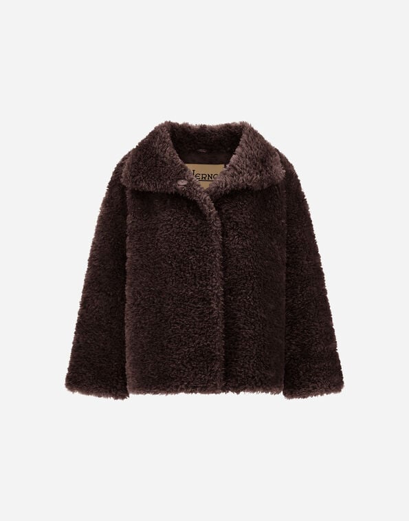 Herno CURLY-EFFECT FUR-TOUCH SHORT JACKET Dark Chocolate GC000608D124218810