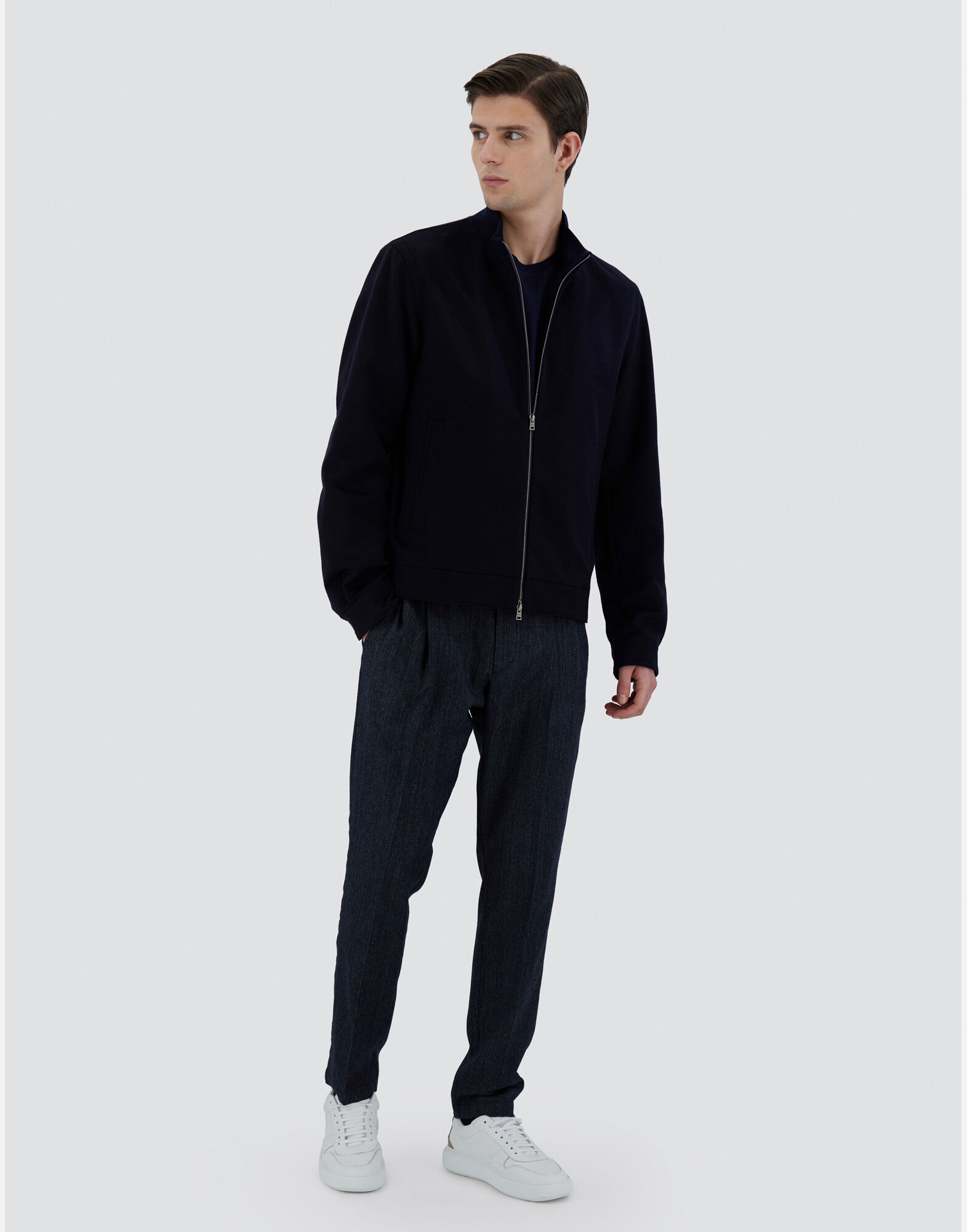 メンズ カシミア ボンバージャケット ダークブルー | Herno メンズ カシミア ボンバージャケット ダークブルー | Herno