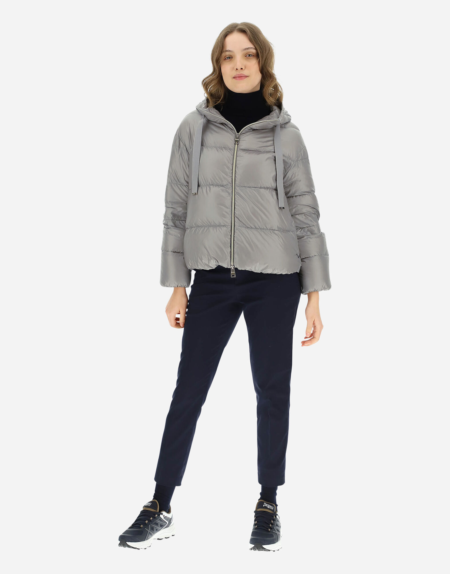 PIUMINO BOMBER NYLON ULTRALIGHT CON CAPPUCCIO HDM in Light Grey