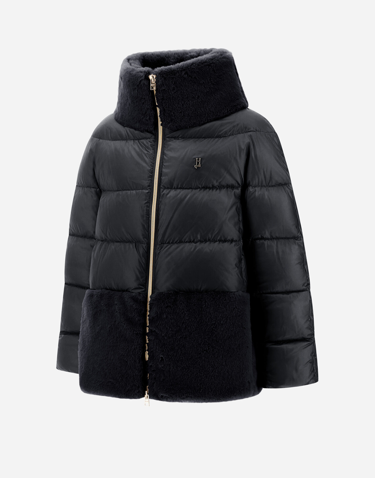 A-SHAPE JACKET IN NYLON ULTRALIGHT AND SOFT FAUX FUR in Black for Girls |  Herno®