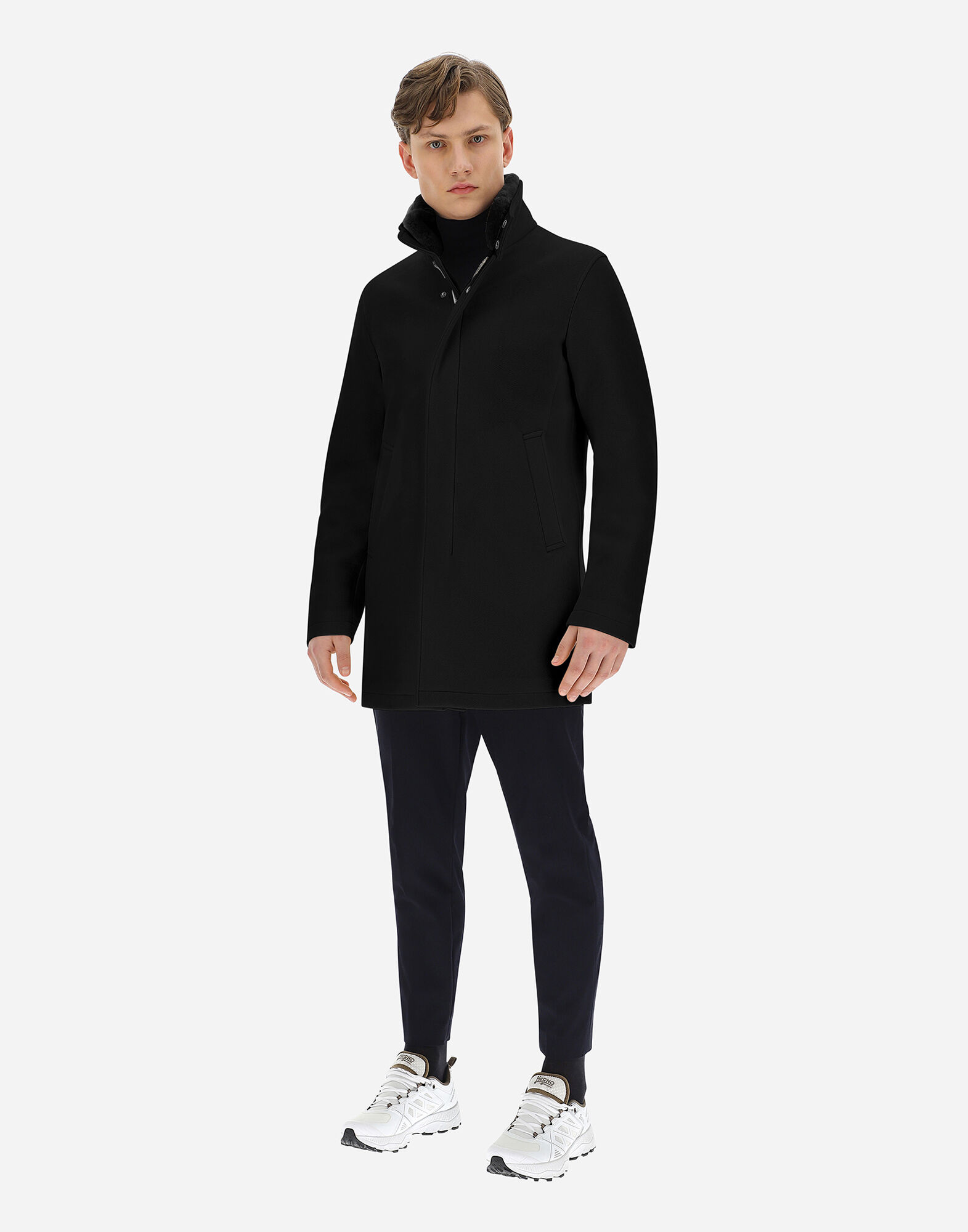 ジャケット・アウター HERNO DIAGONAL WOOL CHESTER COAT Herno Diagonal Wool Blend Car Coat with Removable Faux Fur