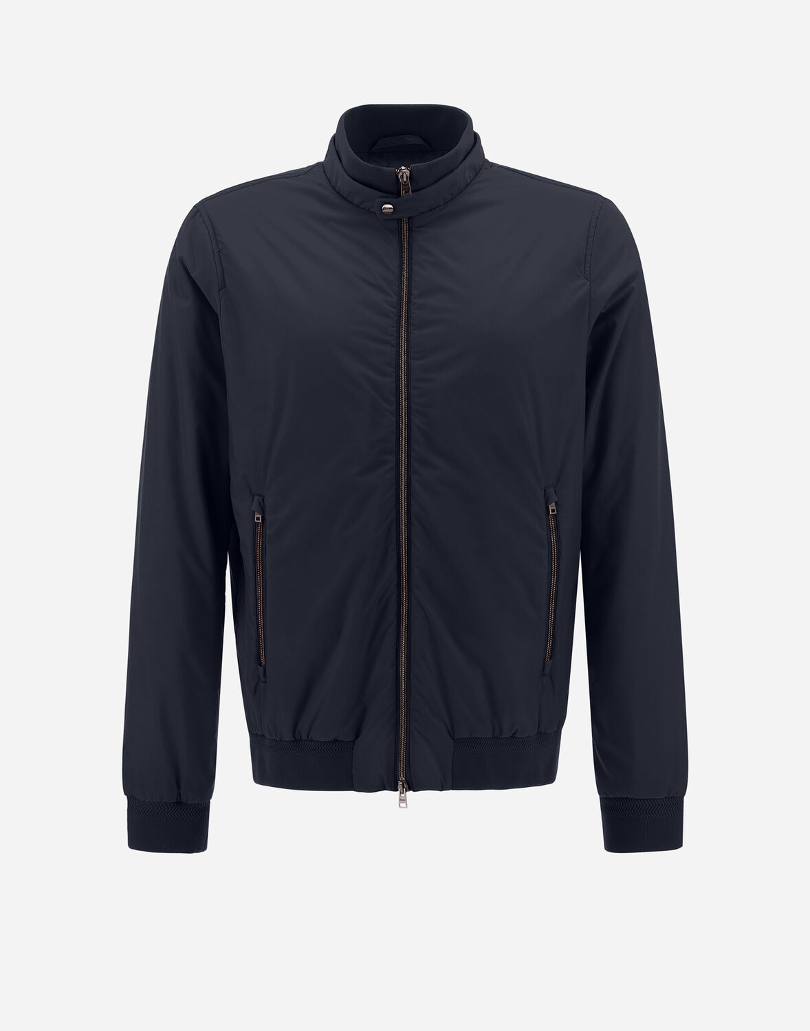 Herno Ecoage Bomber Jacket With Band Collar In New Blue
