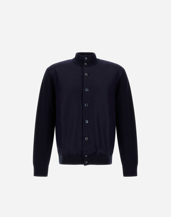 Herno RESORT CARDIGAN IN CASHMERE COTTON KNIT & FELTED WOOL Dark Blue MC00041UR721089290