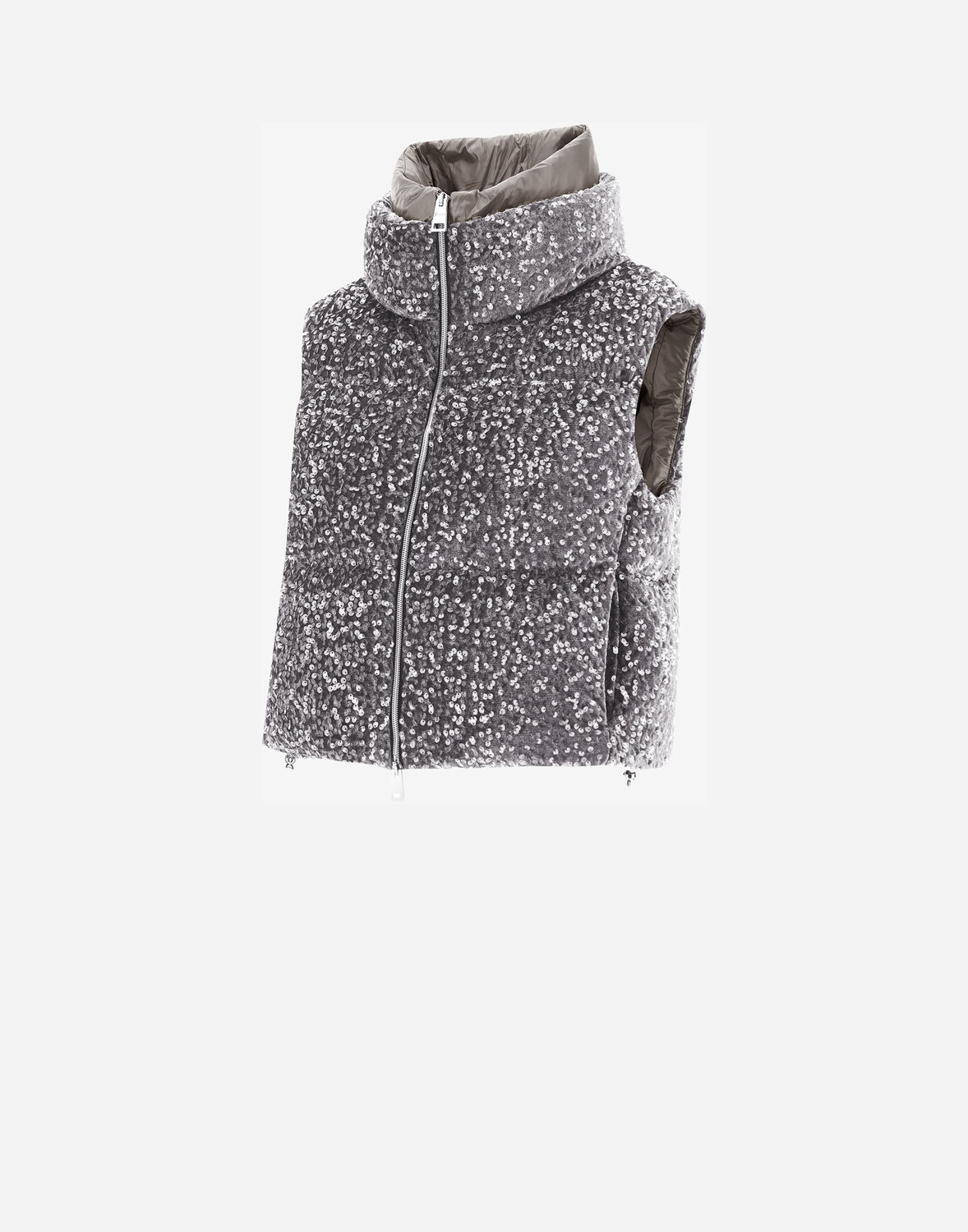 Herno Vest In Velvet Paillettes In Light Grey