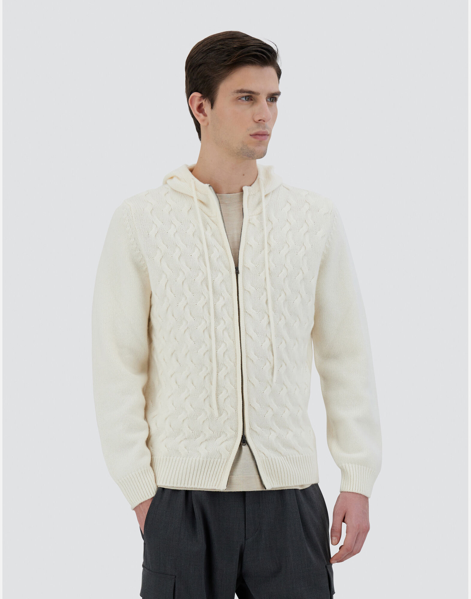 SWEATSHIRT IN WOOL CASHMERE CABLE in White for Men Herno