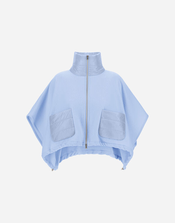 Herno RESORT SHORT PONCHO IN DOUBLE-LAYERED WOOL CASHMERE FABRIC AND NYLON ULTRALIGHT Light Blue GI00042DR333959004