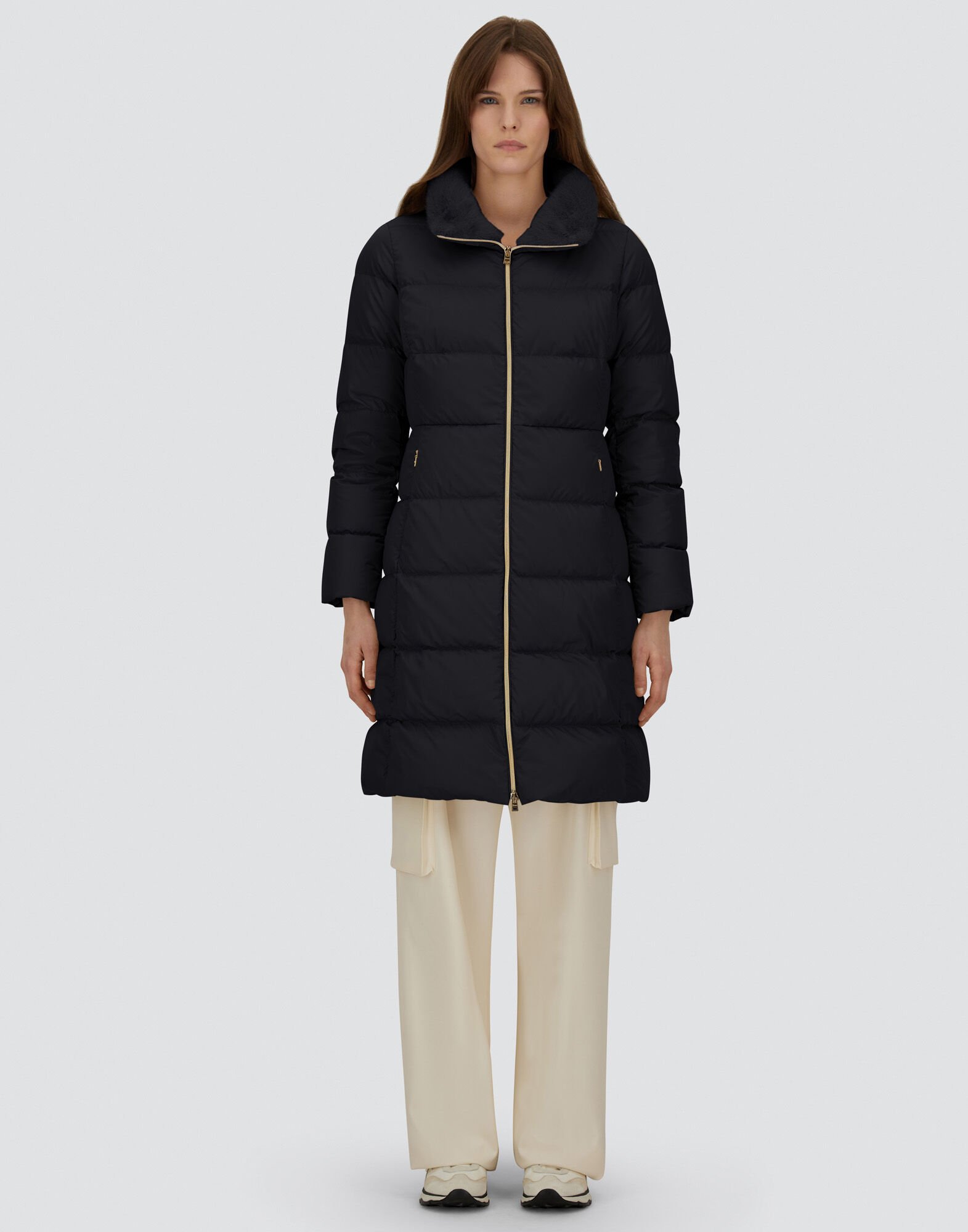 ヘルノ　コート レディース サテン&レディオルタナティブファー ロングコート