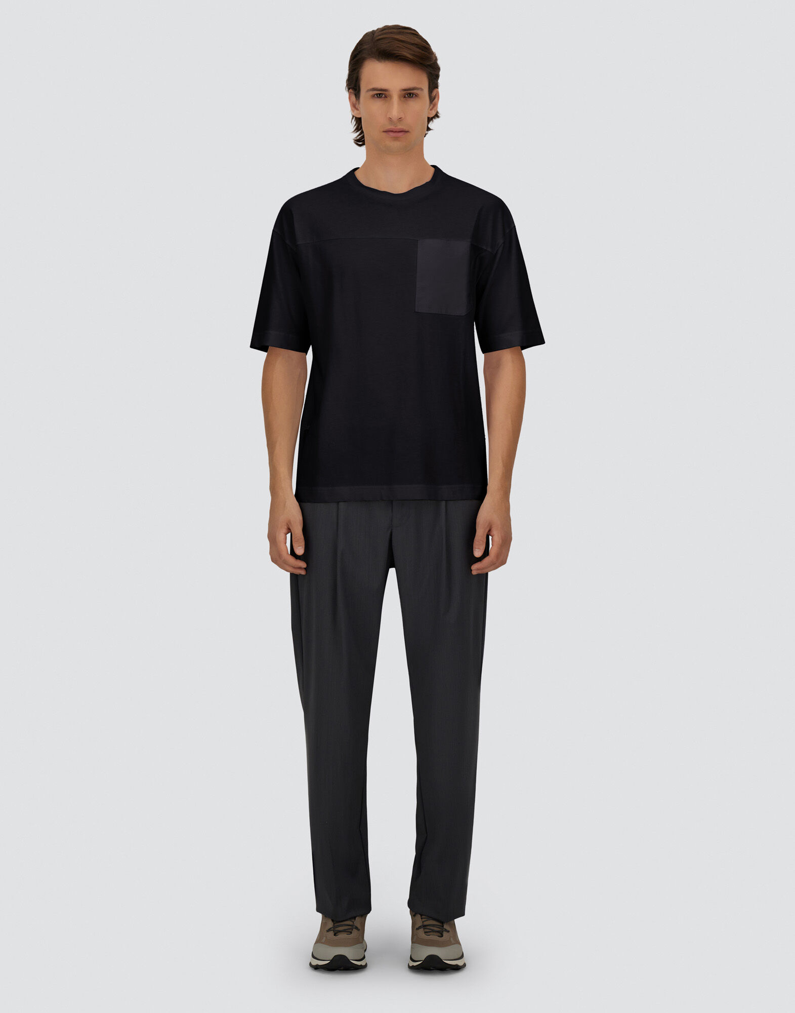 メンズ T-SHIRT IN COMPACT JERSEY AND NYLON MAESTRO ブラック