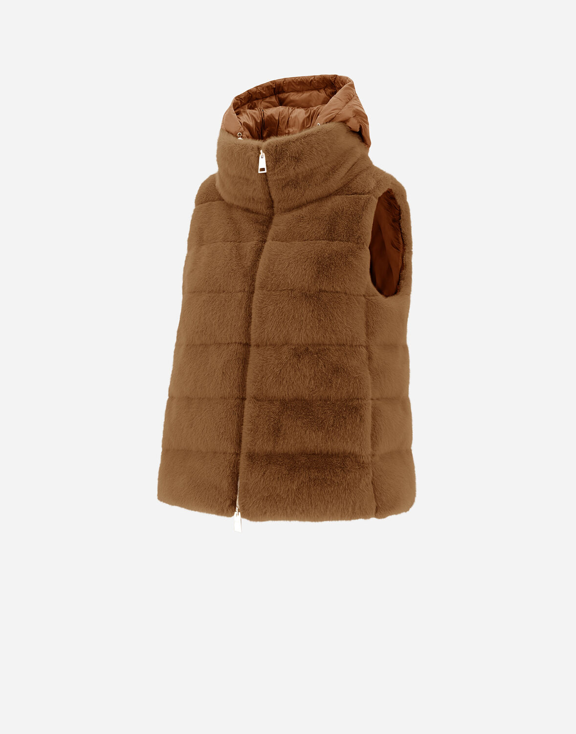 Herno ニュー・レディ・フェイクファー ベスト In Camel
