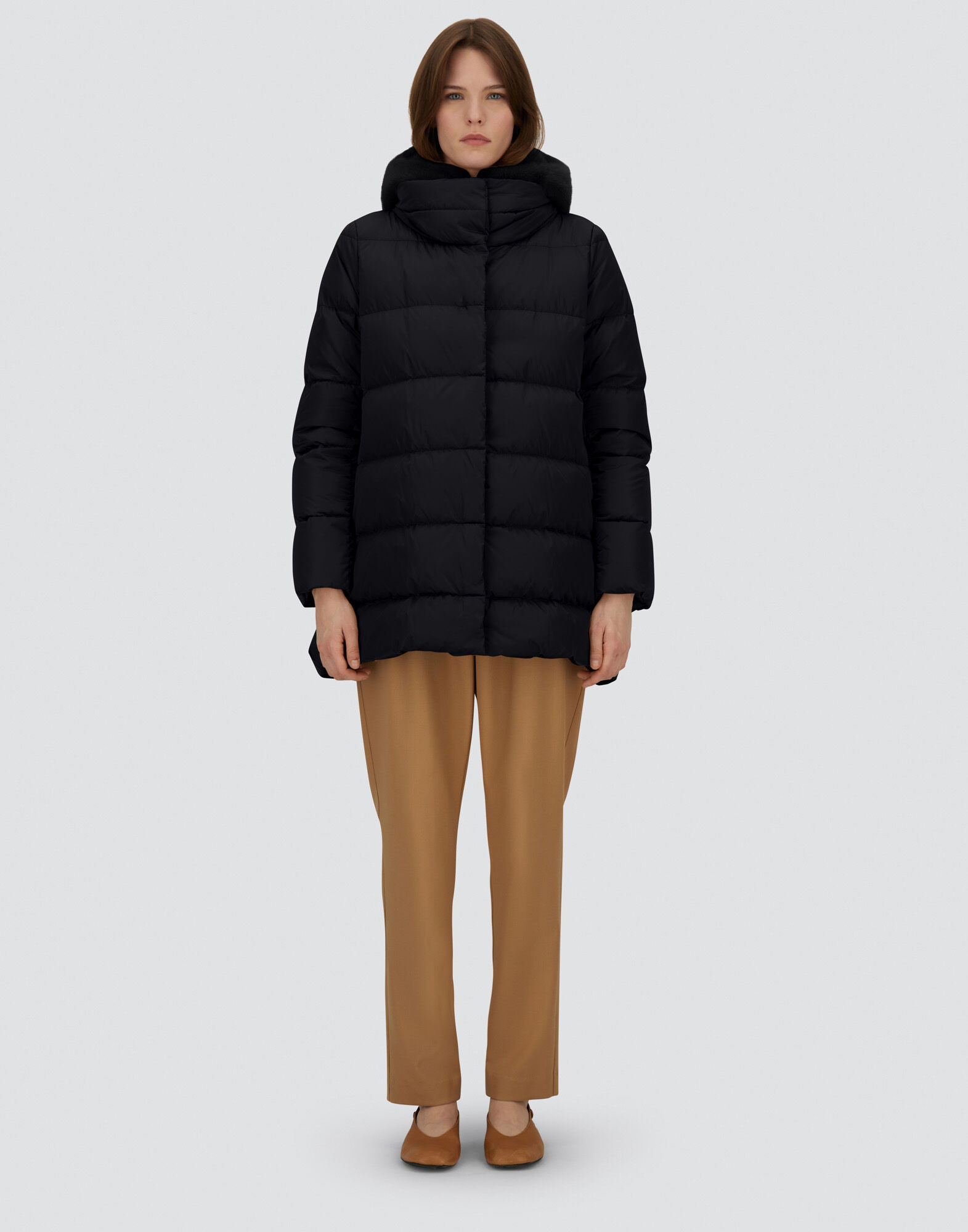 定価18万✨HERNO 2way ダウンコート ラビットファー付 Aライン38 限定価格！HERNO♡Aラインダウンジャケット