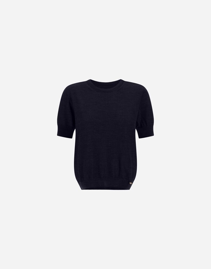Herno STOCKING-STITCH EXTRAFINE WOOL T-SHIRT Navy Blue MG000255D703739200