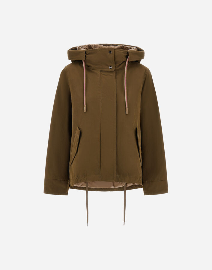 Herno SHORT PARKA IN WAXED COTTON BLEND Military PI002321D133147740