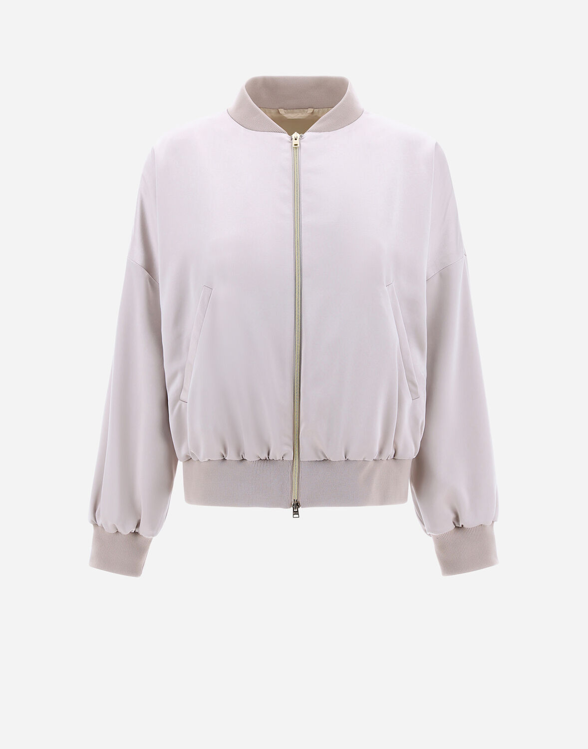 Herno Luxury Satin Bomber Jacket In Ice/beige