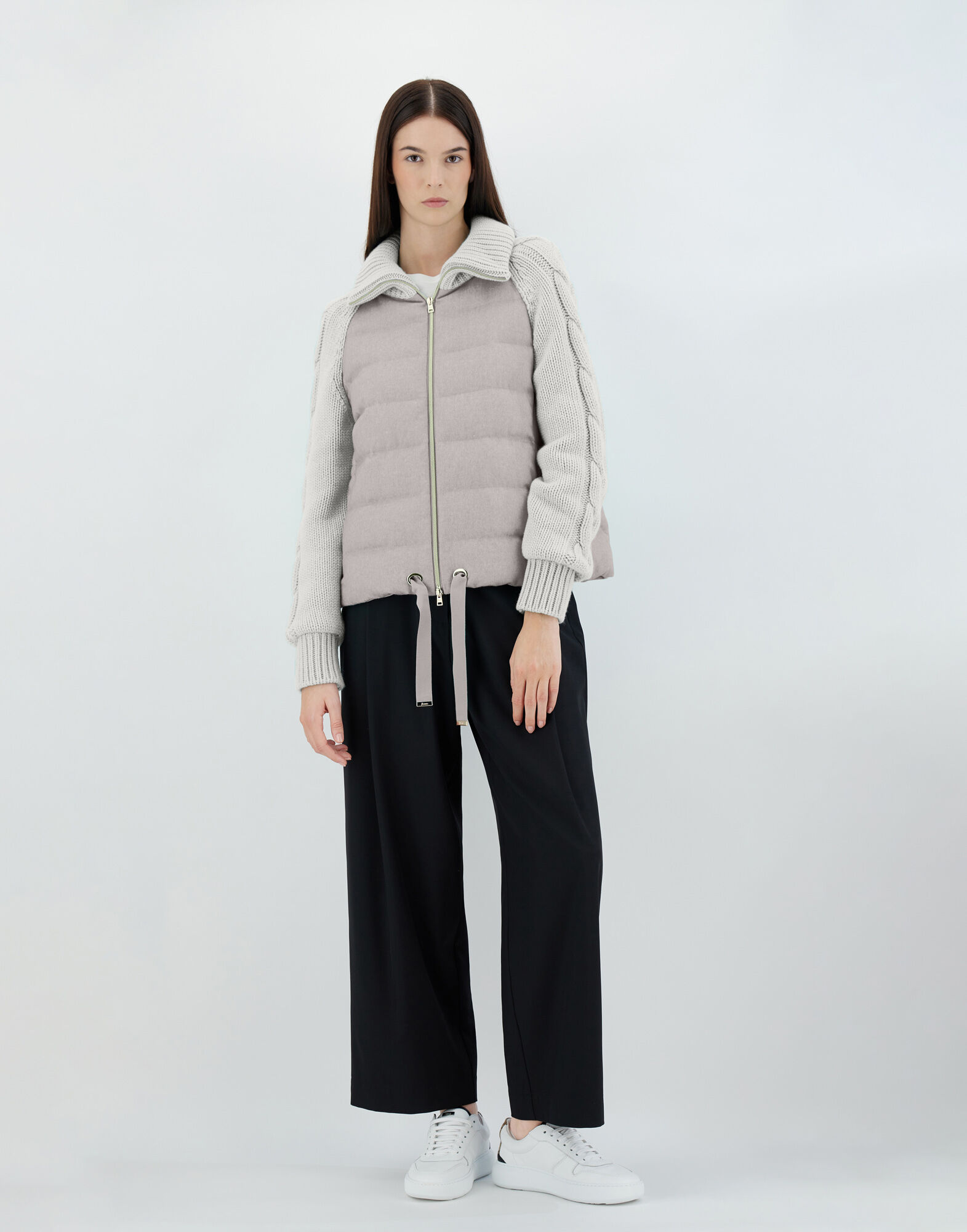 SILK CASHMERE AND KNIT BOMBER JACKET in Grey Pearl for Women Herno
