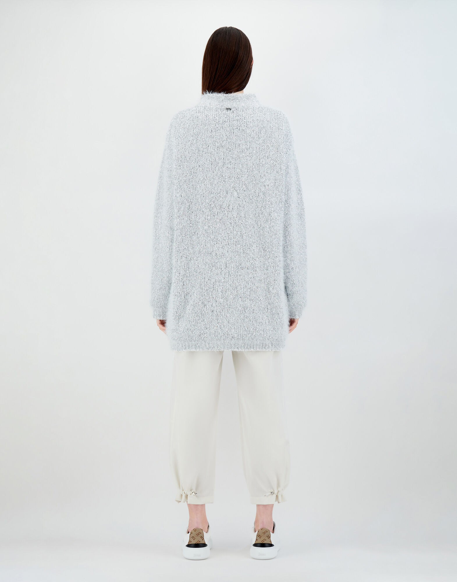 FRIZZY LUREX KNIT CARDIGAN in White Silver for Women Herno