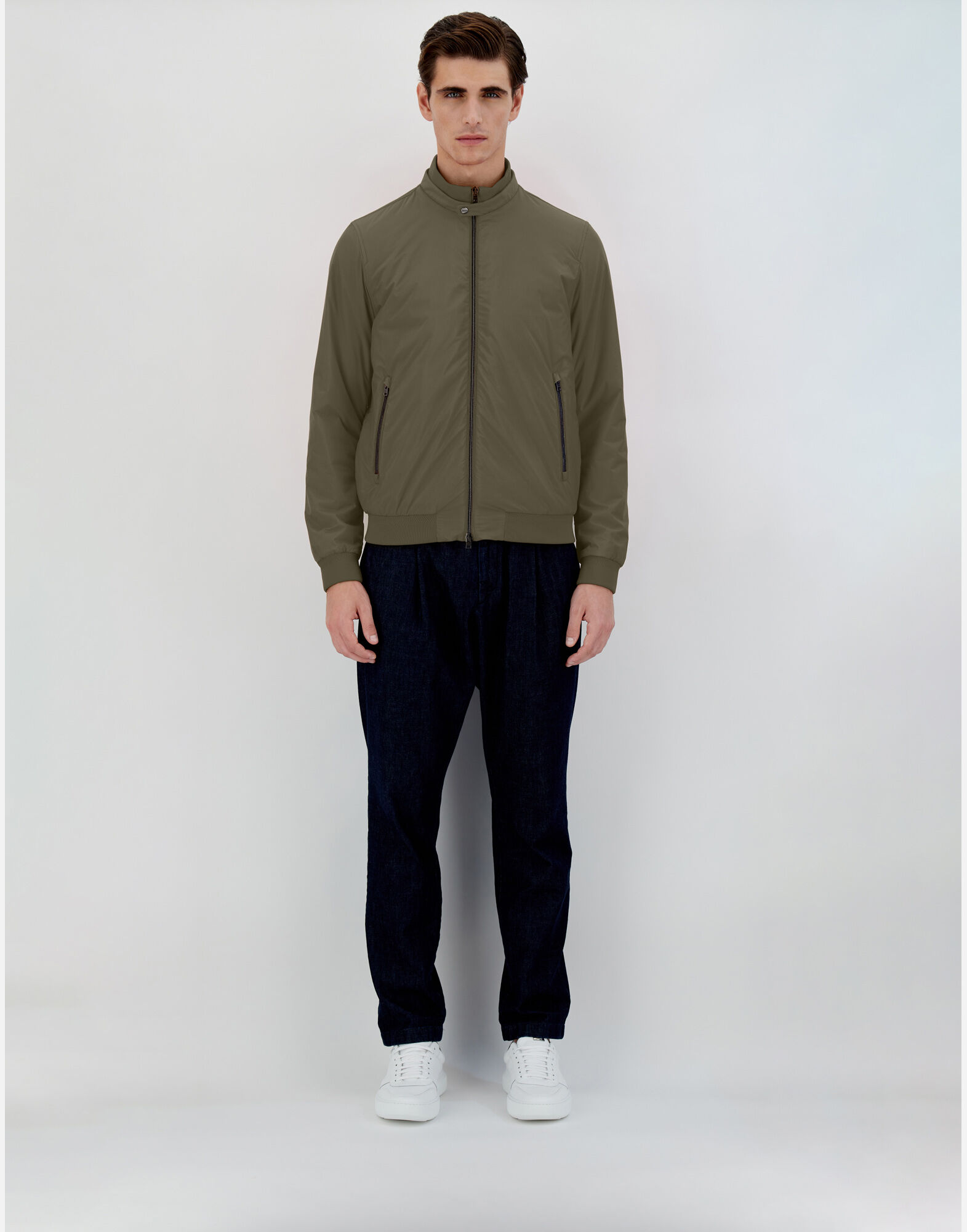 【関税込み】herno ECOAGE' BOMBER JACKET ECOAGE BOMBER JACKET WITH BAND COLLAR in Green/Beige for Men
