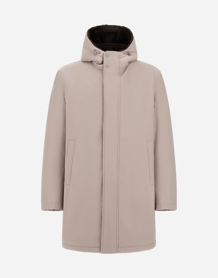 Herno PARKA IN MATTE TWILL AND LIGHT FAUX FUR Pearl Grey PA000190U129239403