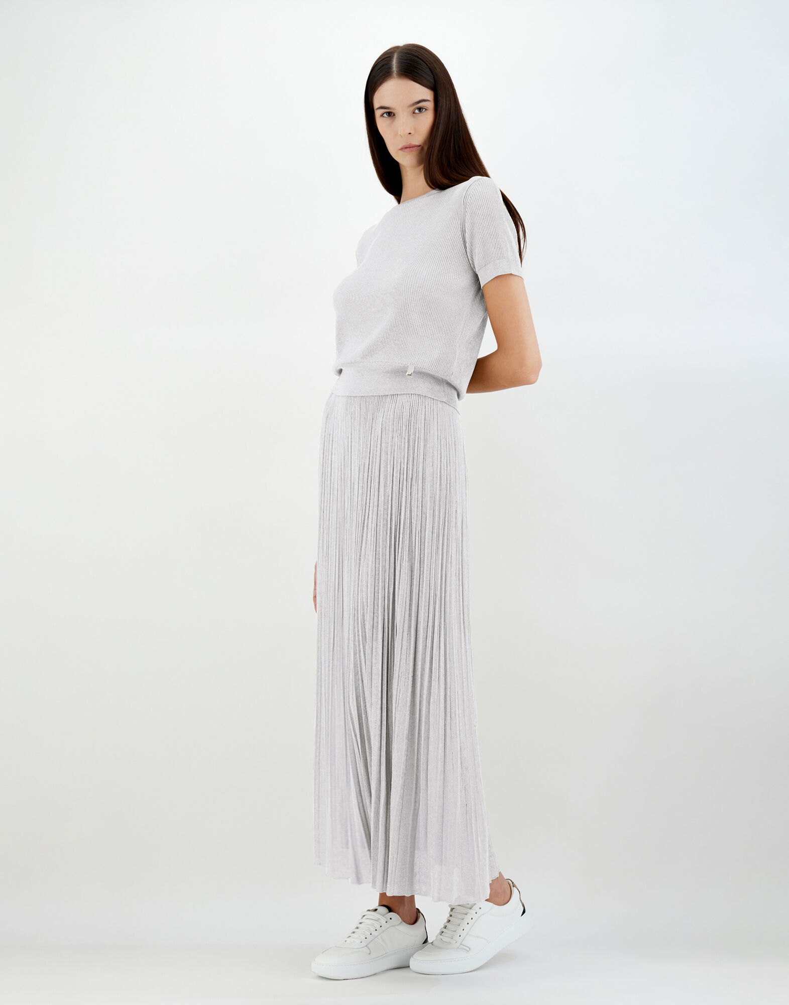 Silver lurex pleated online skirt