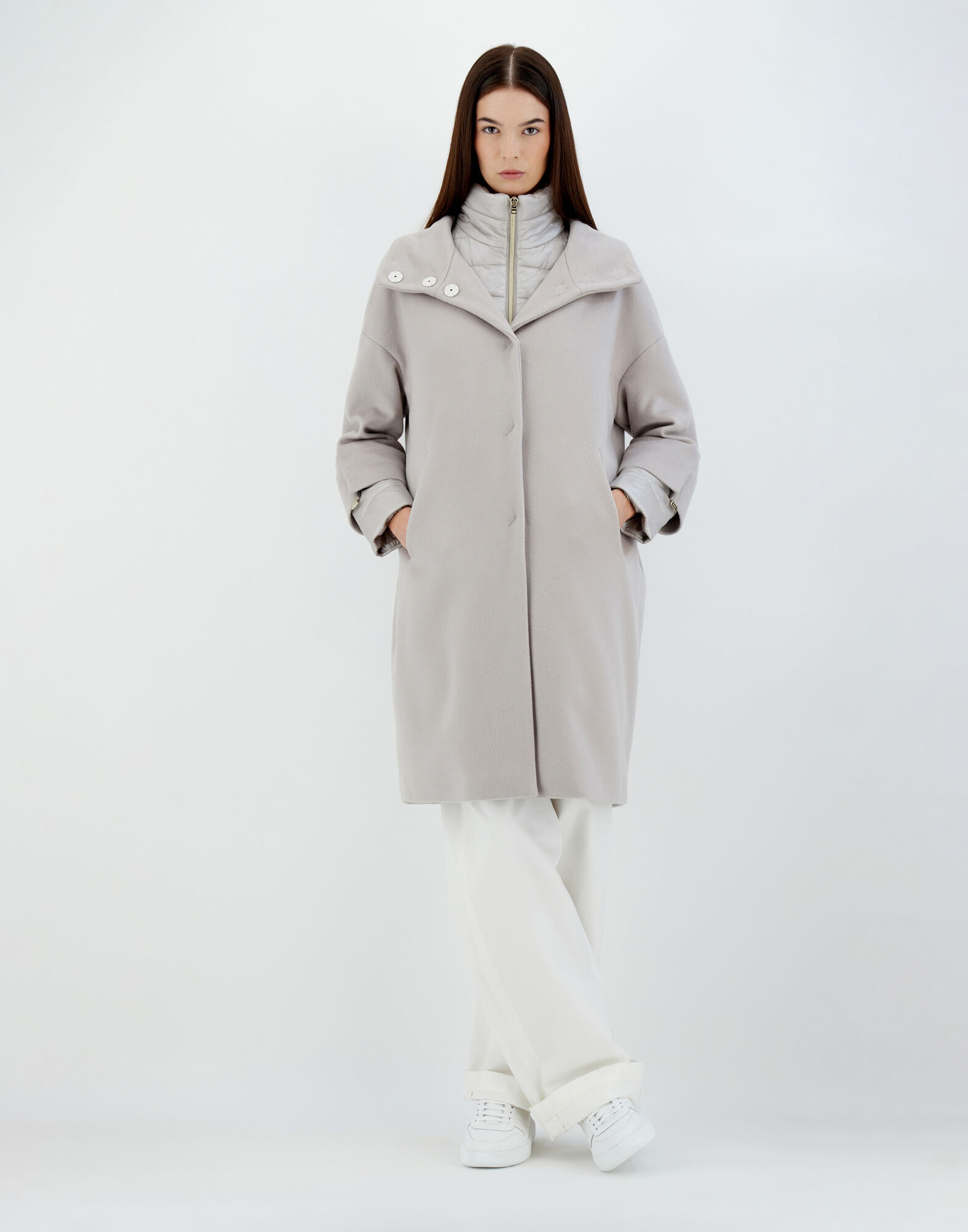 GIACCONE CASHMERE NYLON ULTRALIGHT CON PETTORINA in Grey Pearl
