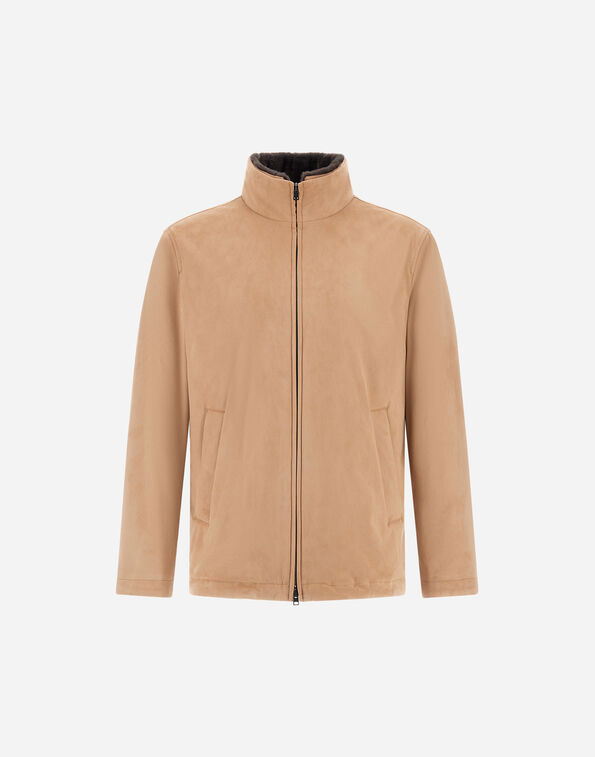 Herno RESORT BOMBER JACKET IN SUEDE-EFFECT MICROFIBRE AND LIGHT FAUX FUR Camel GI00099UR124542159