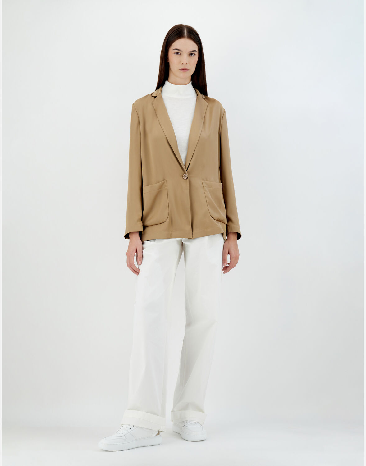 Herno Casual Satin Blazer In Sand