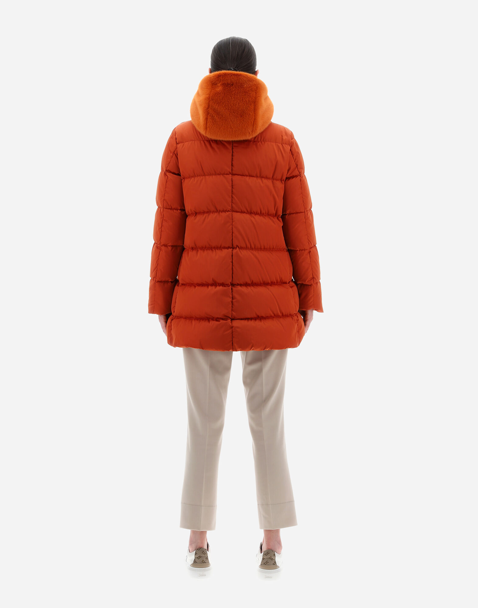 Orange jacket with fur hood cheap