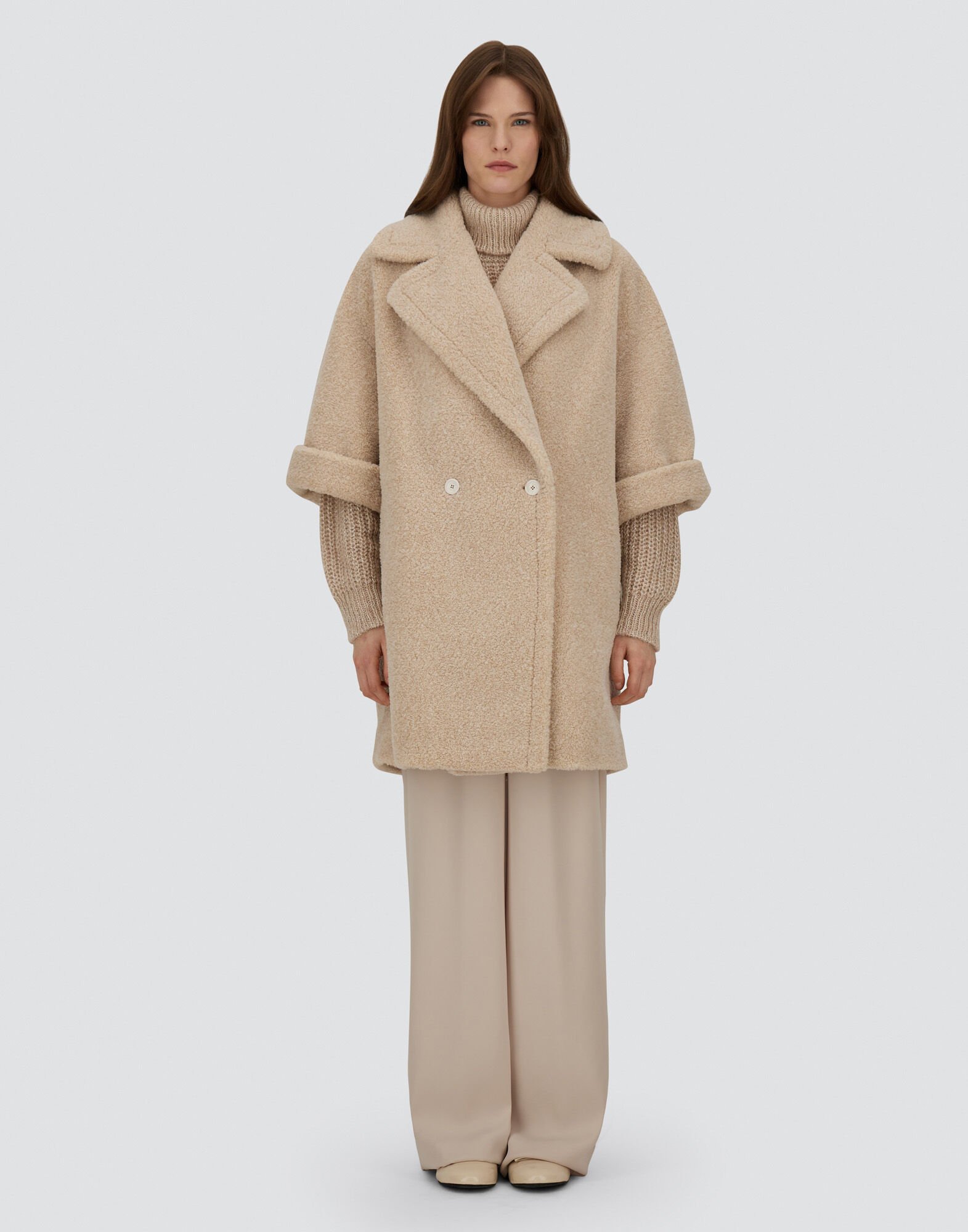 レディース メランジテディ ダブルブレストコート シャンティイ