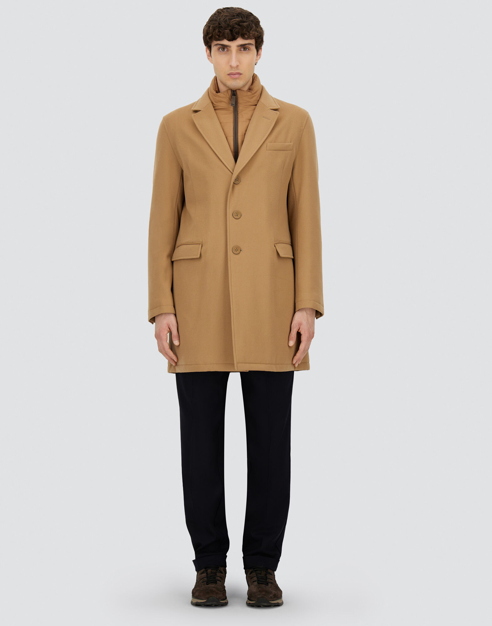 メンズ ビーバーエフェクト ウール コート キャメル | Herno® (ヘルノ)