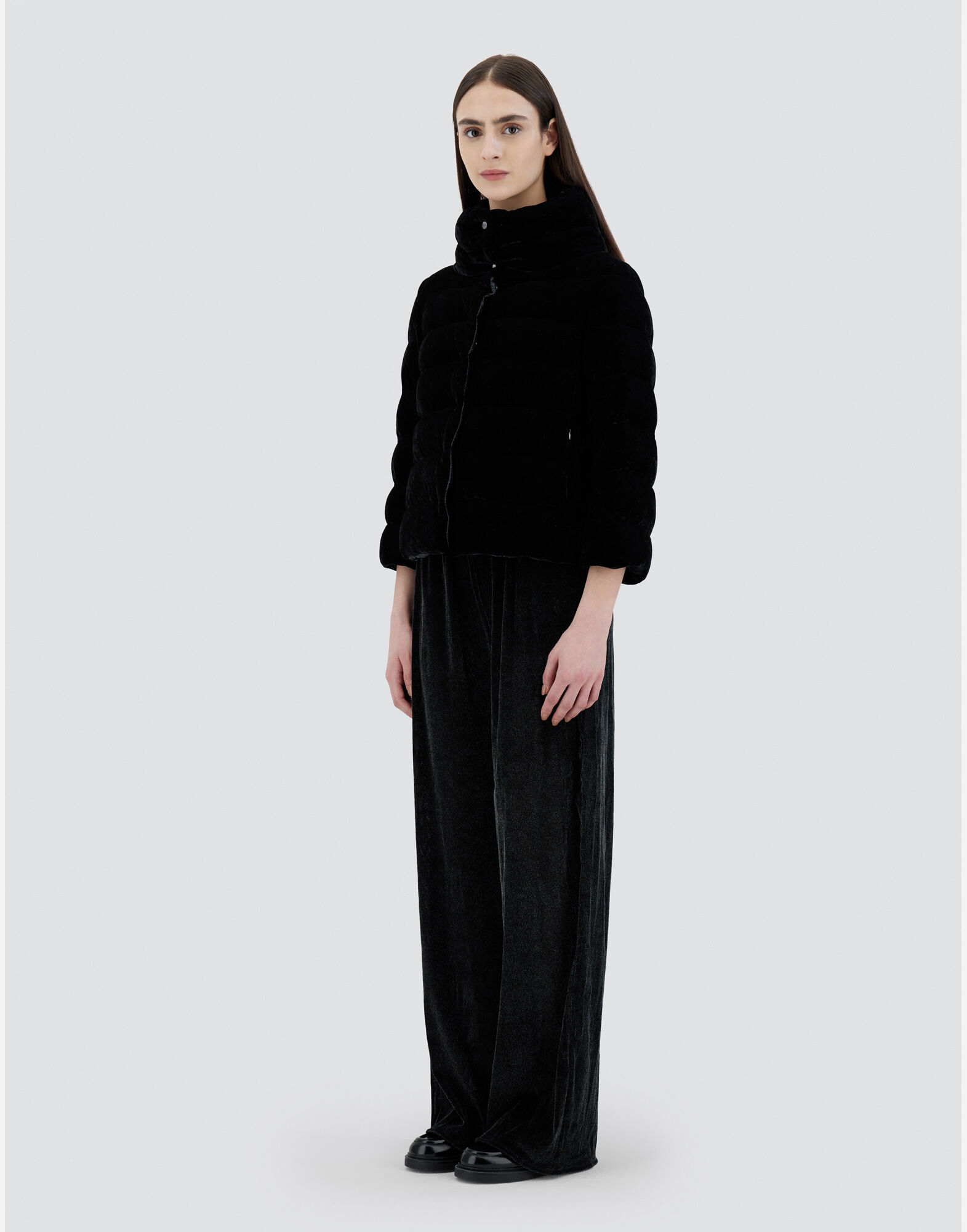 CAPE IN MARBLED VELVET in Black for Women | Herno®
