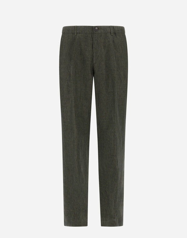 Herno RESORT TROUSERS IN FADE-EFFECT LINEN WITH TROPICAL PRINT Green PT00053UR17105Z7400