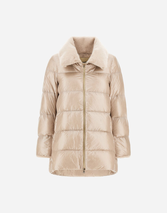 Herno A-SHAPE JACKET IN NYLON ULTRALIGHT AND LADY ALTERNATIVE FUR Chantilly PI002140D12017Z1985