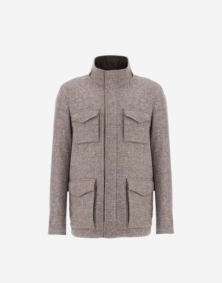 Herno RESORT FIELD JACKET IN BOUCL&Eacute; WOOL FABRIC AND SUEDE-EFFECT MICROFIBRE Light Taupe FI00025UR334972600
