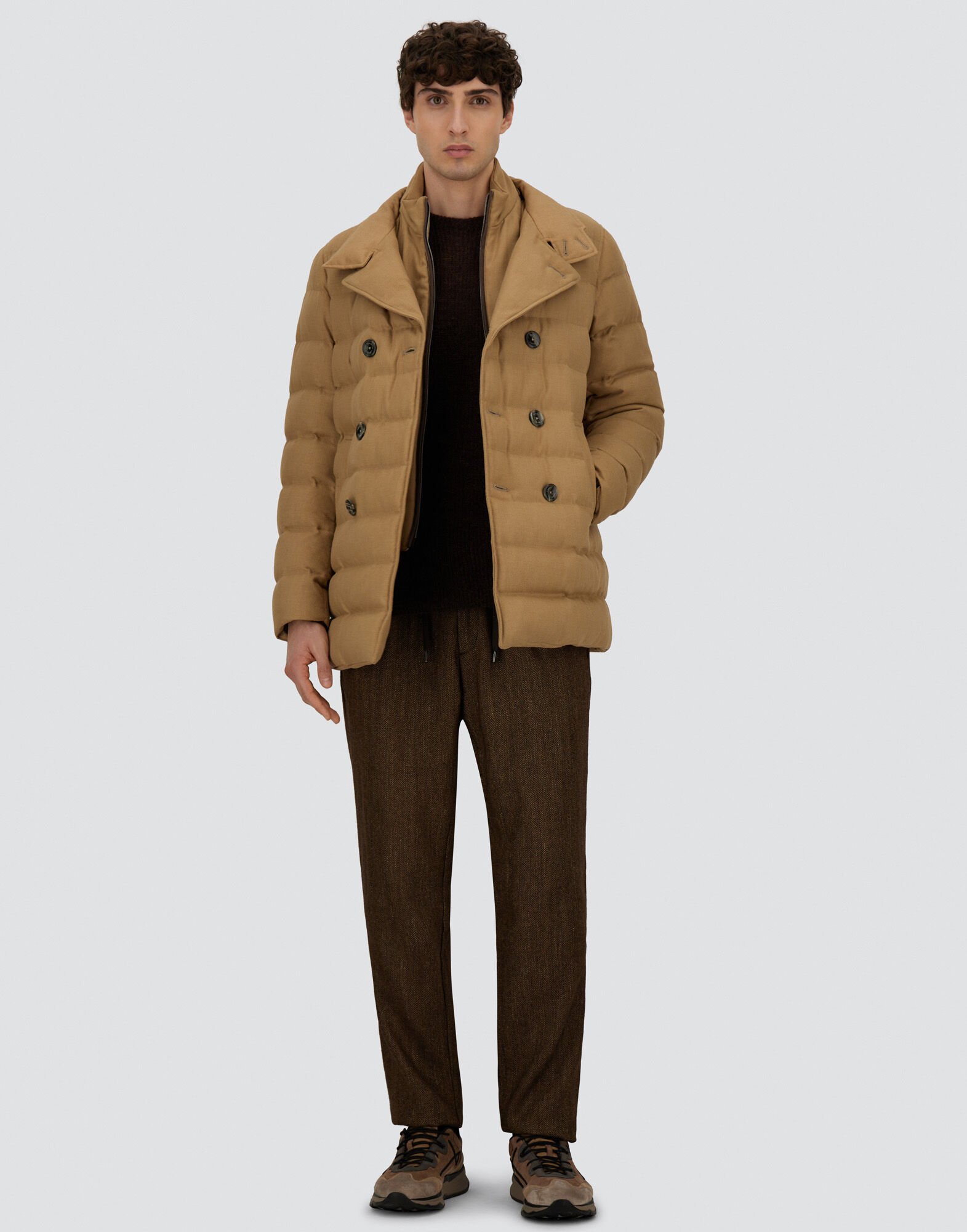 メンズ ノーフォークウールブレンド ピーコート サンド | Herno® (ヘルノ)