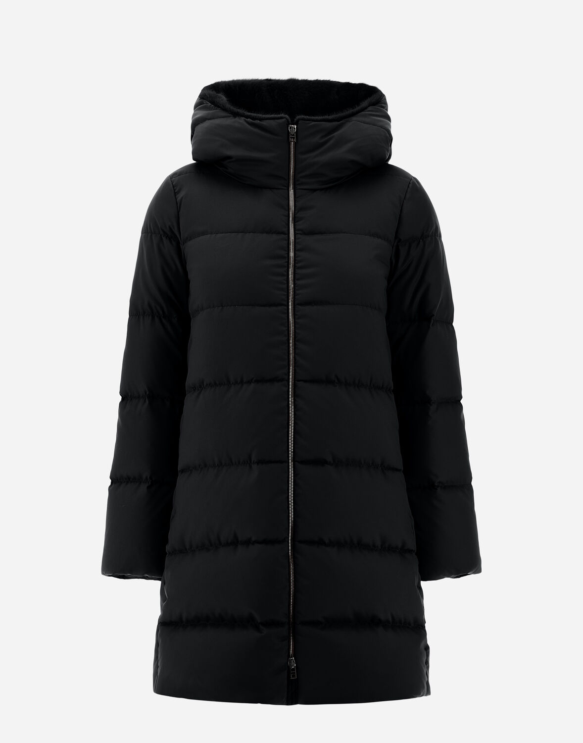 Herno A-shape Jacket In Arendelle And New Lady Faux Fur In Black