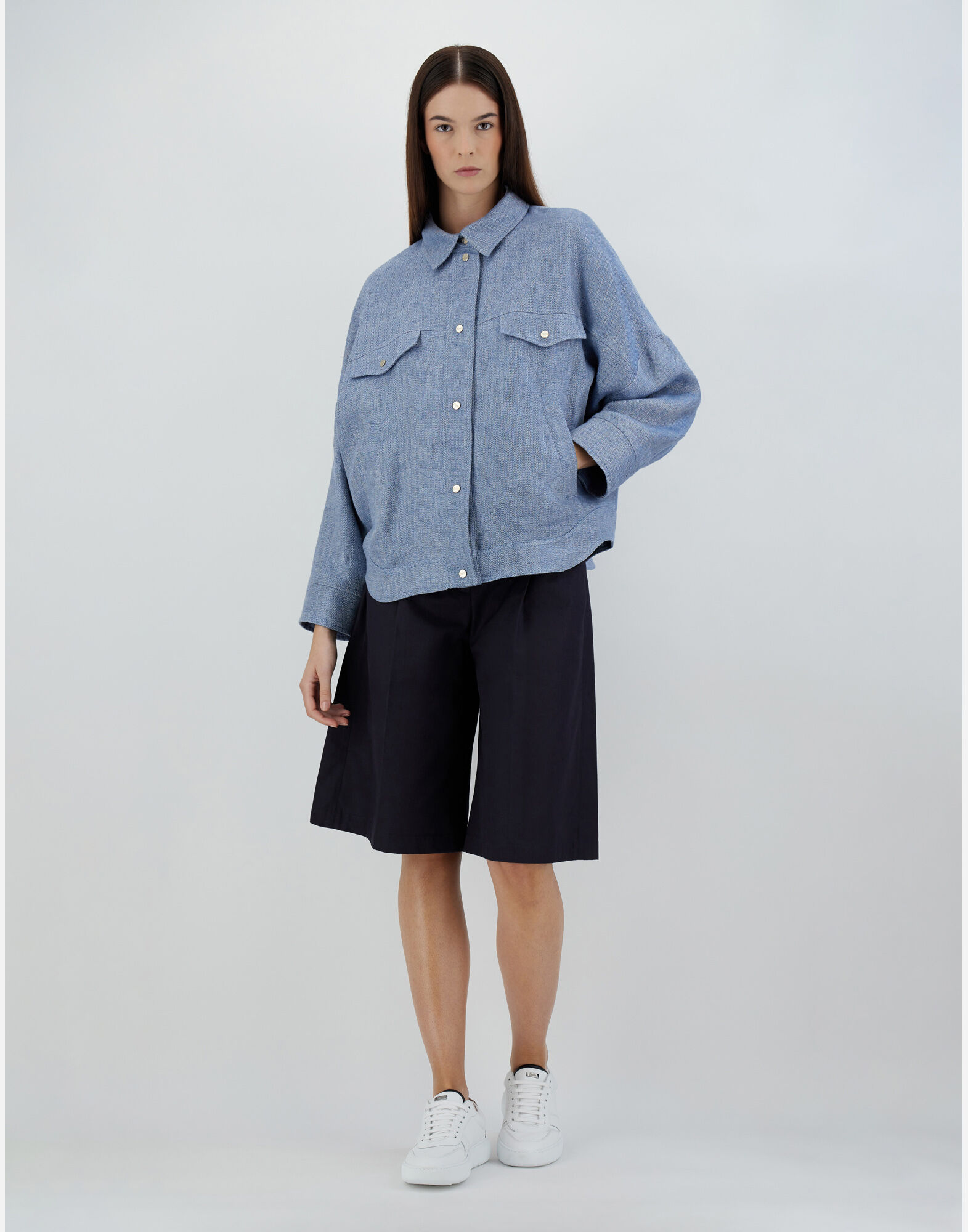 CAMICIA IN LUREX LINO in Azzurro Chiaro da Donna Herno