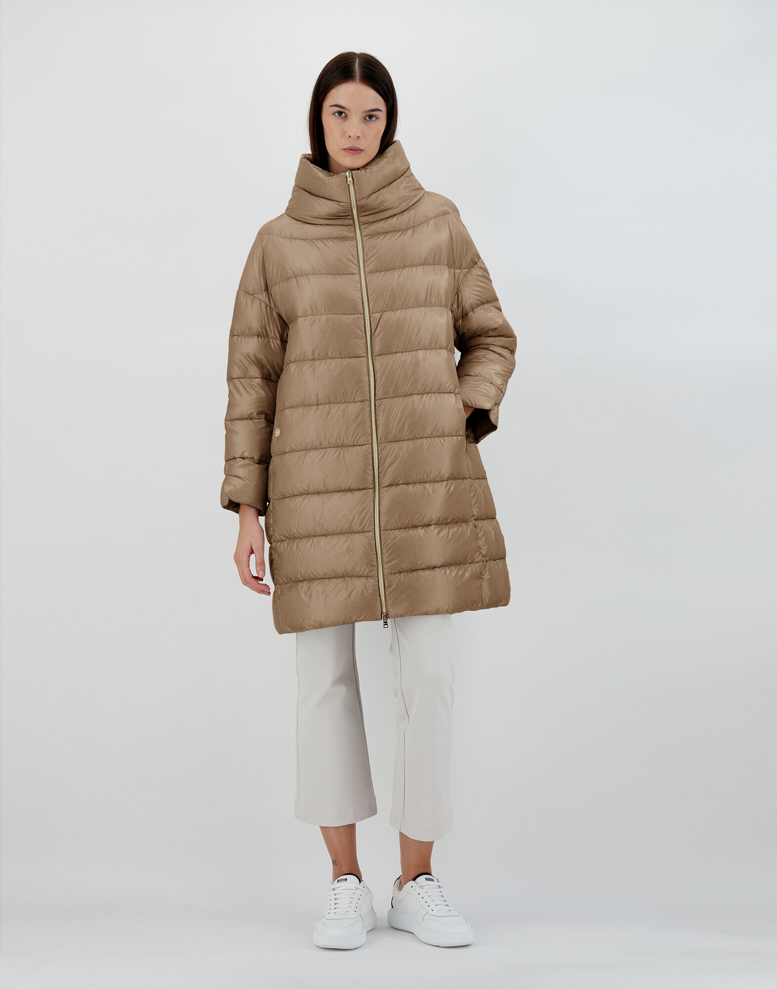 Camel long puffer store coat