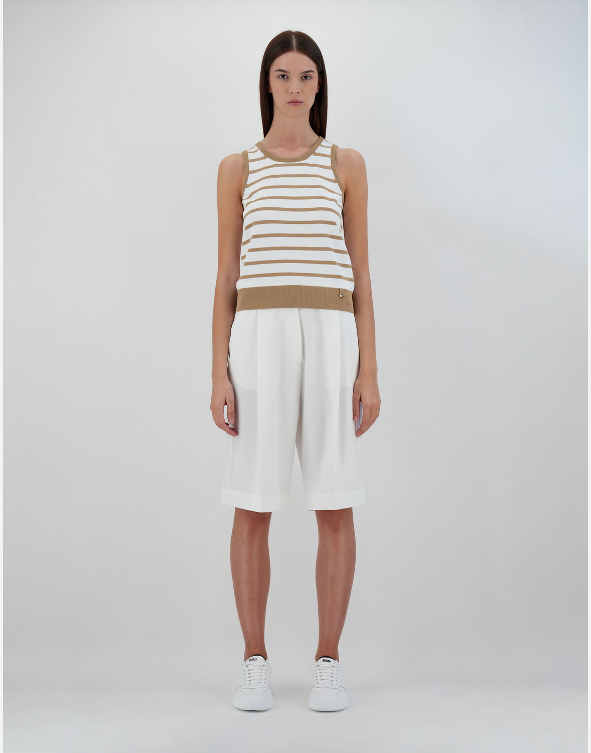 Shop Herno Endless Viscose Stripes Top In White/beige