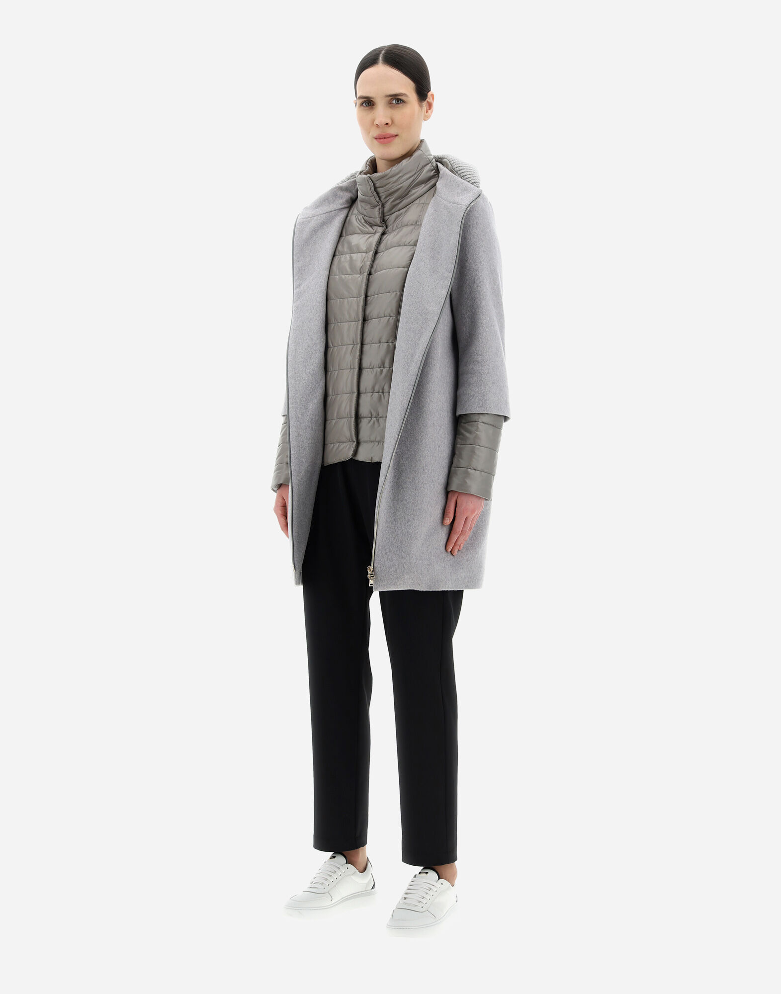 CAPPOTTO CASHMERE COLLO MAGLIA HD in Light Grey for Women Herno