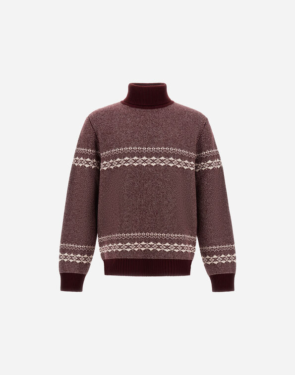 Herno WOOL AND CASHMERE ROLL-NECK JUMPER WITH NORWEGIAN PATTERN Bordeaux ML000021U703656710