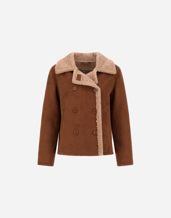 Herno SHEARLING-EFFECT PEA COAT Brown/Milk White GC000604D127548012