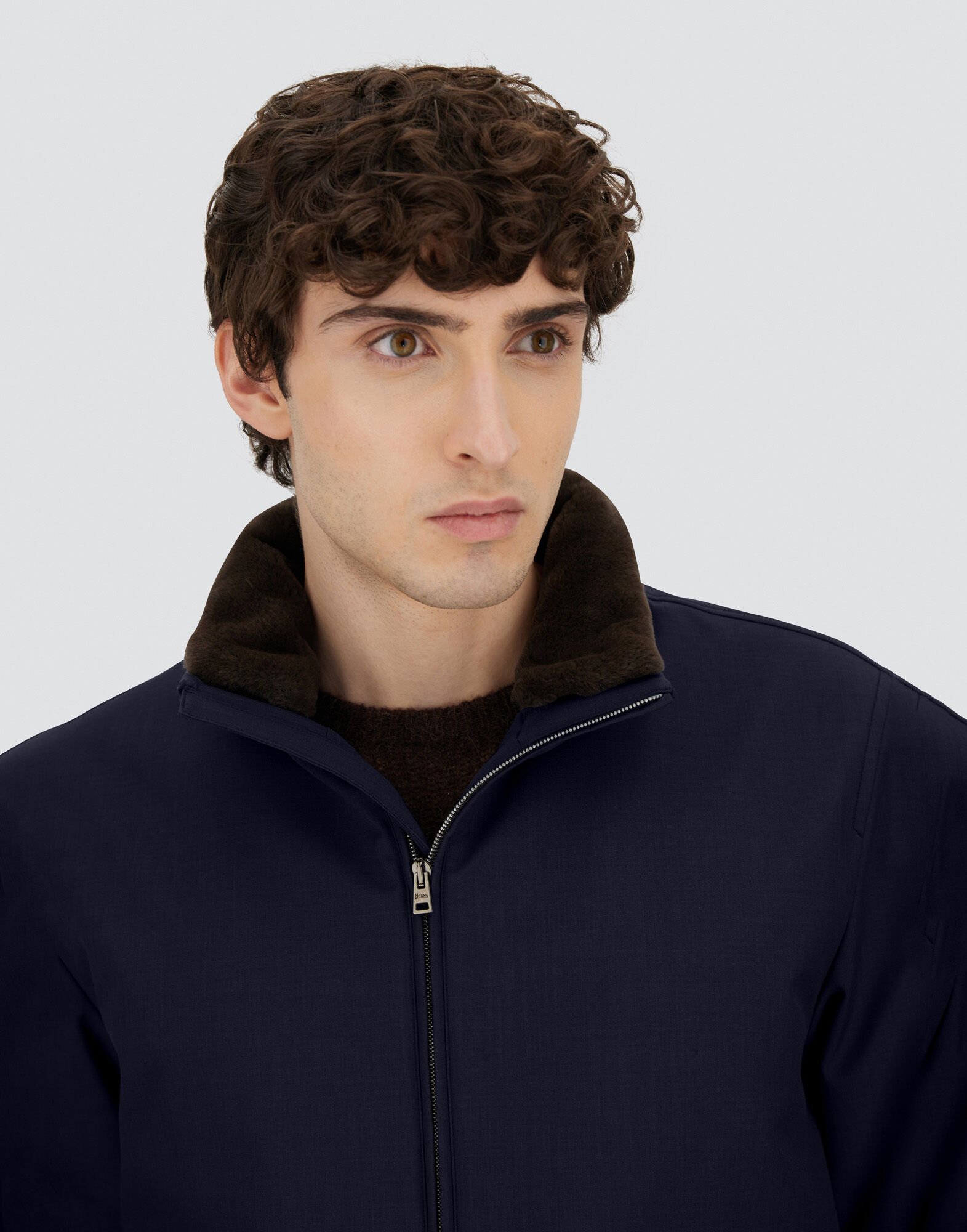 専用　ヘルノ　HERNO ネイビー　ジャケット メンズ ウールメランジツイル&ライトフォウファー ボンバー