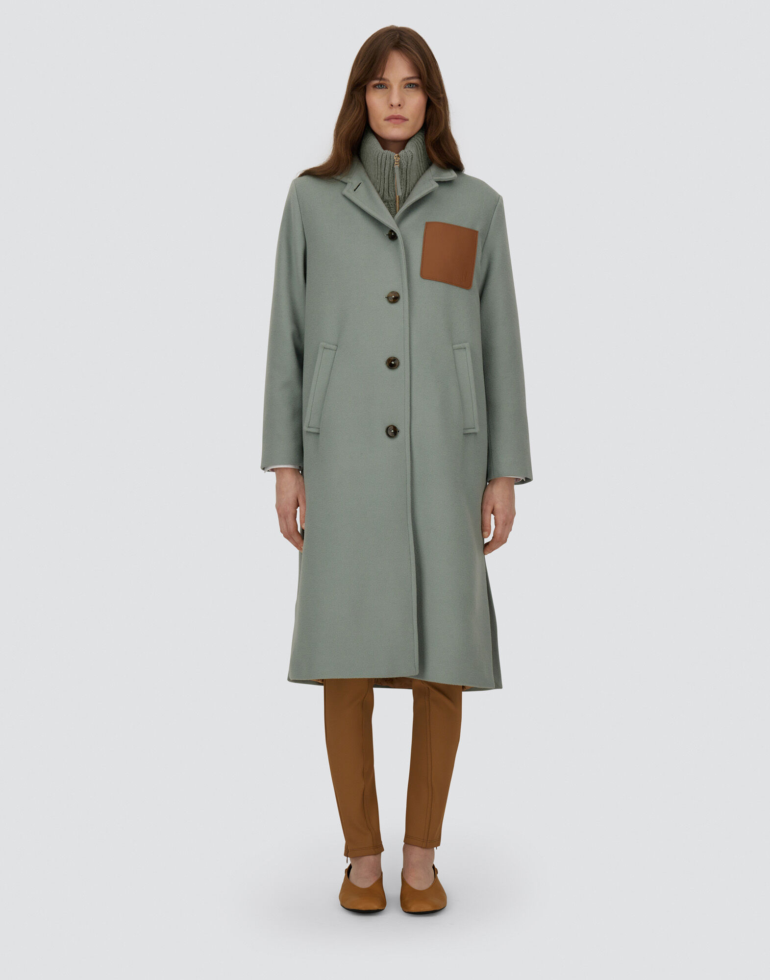 レディース ラグジュアリーウール ハイネックコート セージ | Herno