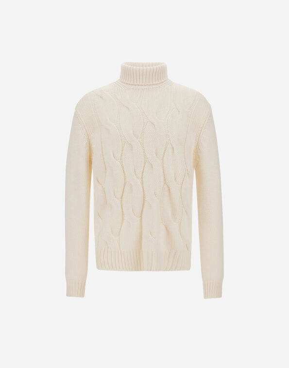 Herno CABLE-KNIT WOOL ROLL-NECK JUMPER Milk White ML000023U700151010