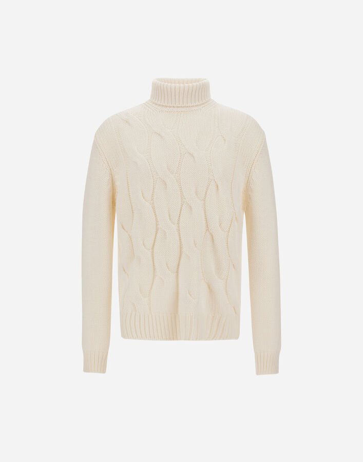 Herno CABLE-KNIT WOOL ROLL-NECK JUMPER Milk White ML000023U700151010