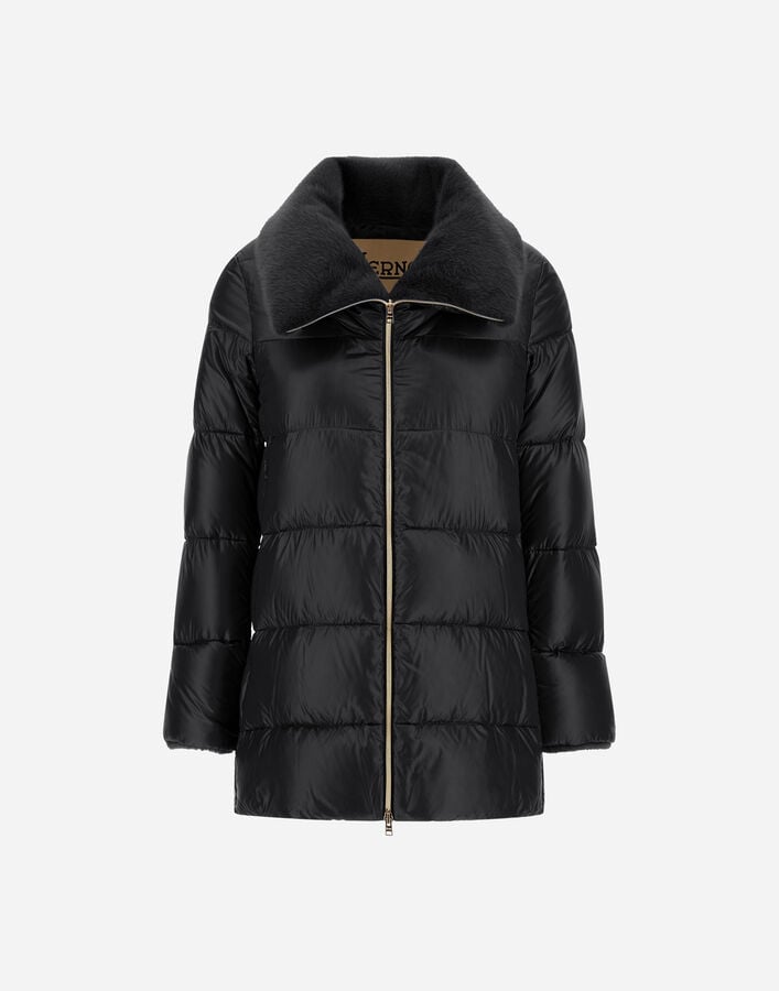 A-SHAPE JACKET IN NYLON ULTRALIGHT AND LADY ALTERNATIVE FUR Herno Herno A-SHAPE JACKET IN NYLON ULTRALIGHT AND LADY ALTERNATIVE FUR Black PI002140D12017Z9300