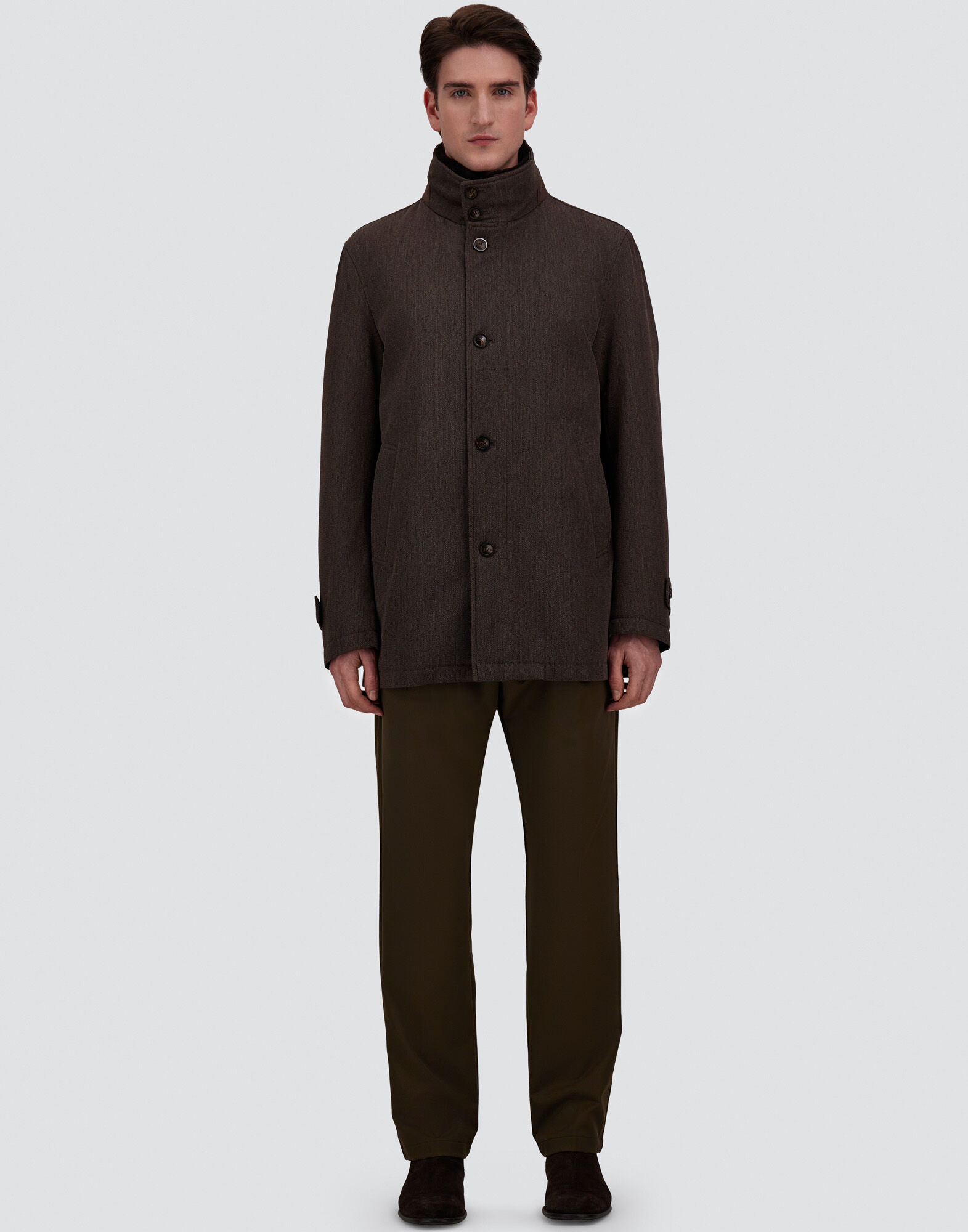 メンズ ファインウール ショートコート ダークブラウン | Herno® (ヘルノ)