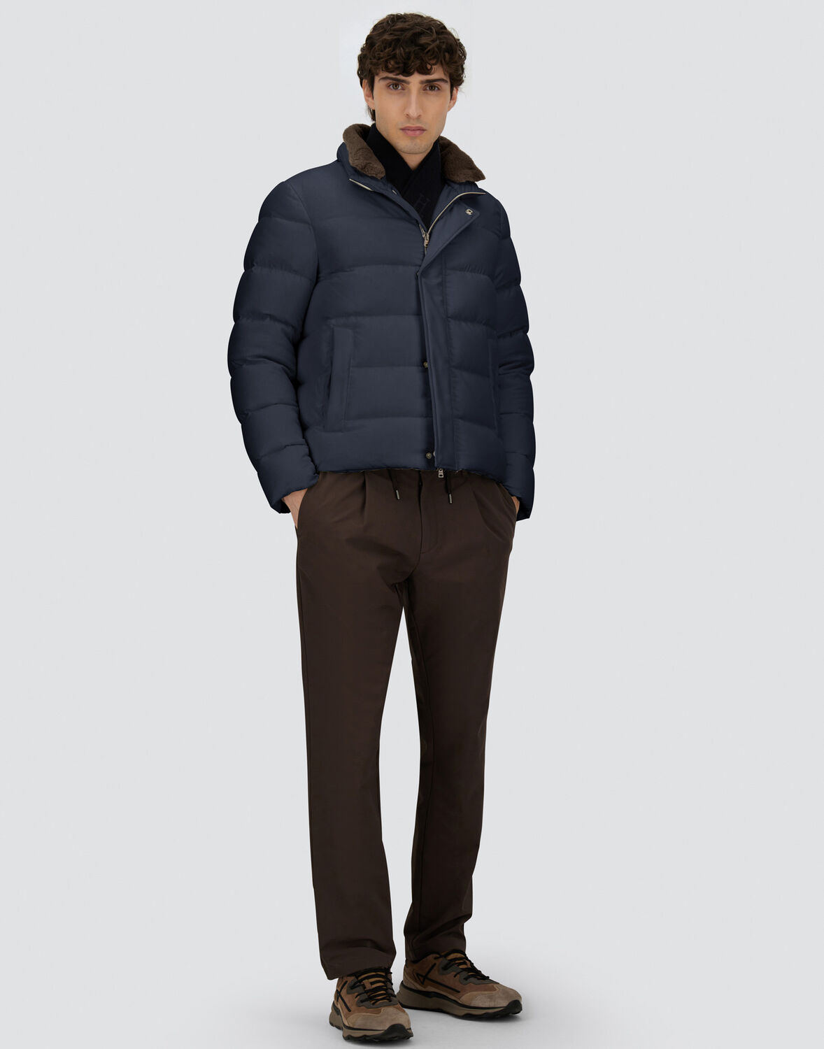 Herno Short Down Jacket With Detachable Fur Insert In Black