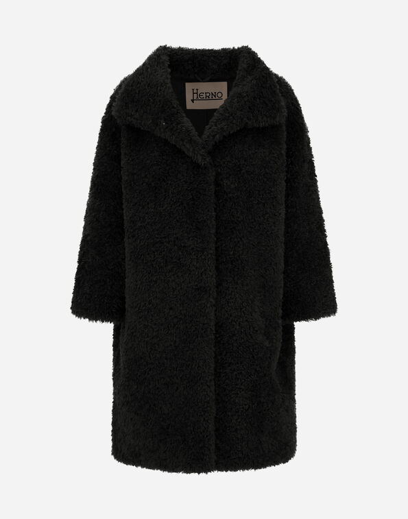 Herno SINGLE-BREASTED COAT IN CURLY-EFFECT FUR-FEEL FABRIC Black GC000610D124219300