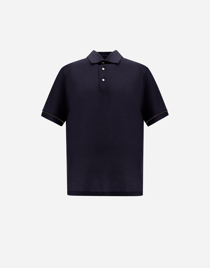 Herno RESORT POLO SHIRT IN WOOL JERSEY WITH A SHINY FINISH Navy Blue JPL0011UR520689200